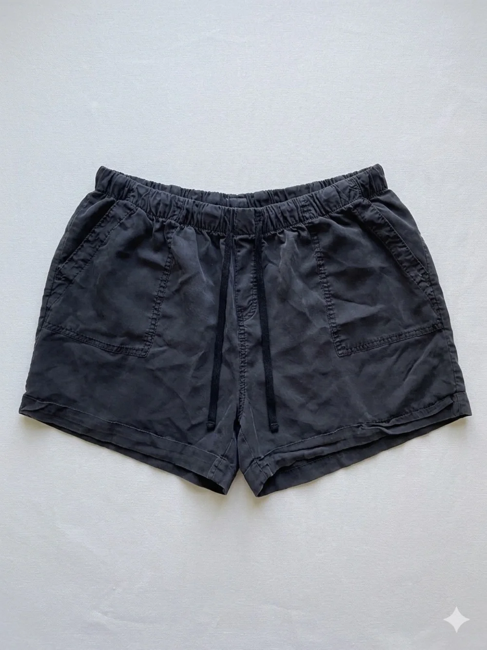Workshop Republic Tencel Drawstring Shorts With Pockets Black Cuffed